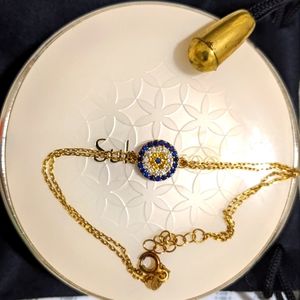 New circle pendant blue crystal gold chain 925 silver bracelet 1.7g